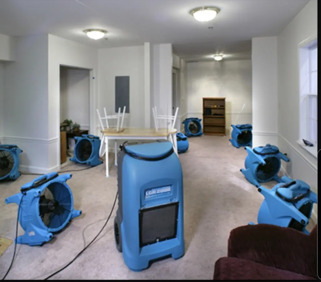 Air movers and dehumidifier setup for Water Damage Restoration in Westerville